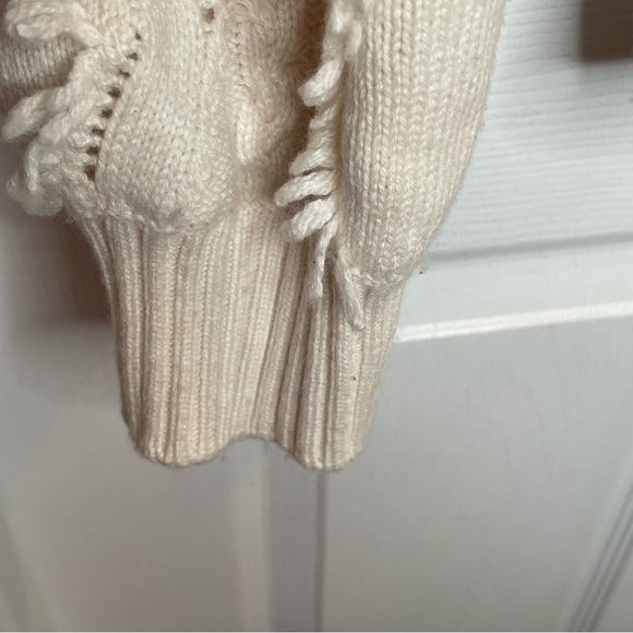 Rails Francis Pointelle Fringed Cable Knit Lambswool Cashmere Sweater in Ivory S - Picture 6 of 11